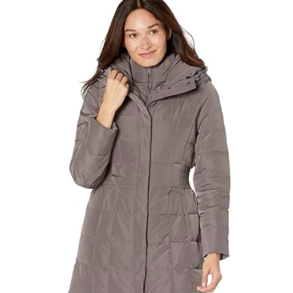 Cole Haan Women's Signature Hooded Taffeta Down Coat Puffer Jacket with Bib